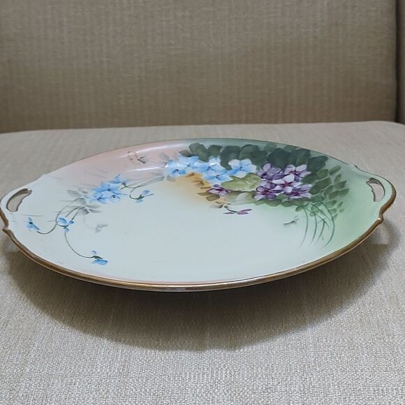 Nippon Hand Painted Floral Serving Plate with Handles Gold Trim Antique - Picture 4 of 11
